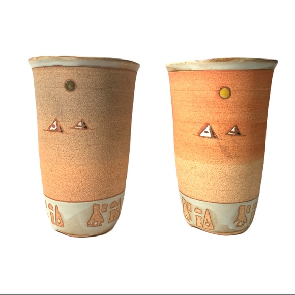 Artist Studio Stoneware Camel Sherpa Hand Crafted Pottery Tea Cups Marked - Picture 3 of 7